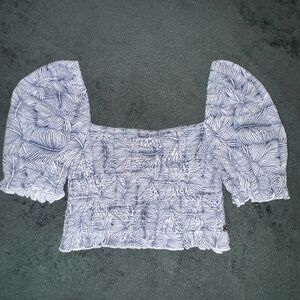 Blue Print Puff Sleeve Top